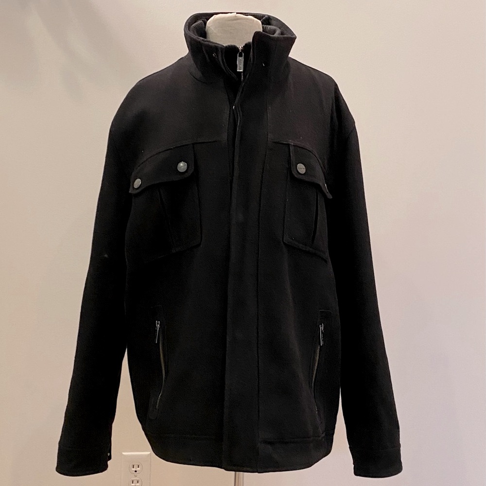 MICHAEL Michael Kors Mens  Black Wool Jacket w Knit Collar & Plackets/ Size XL